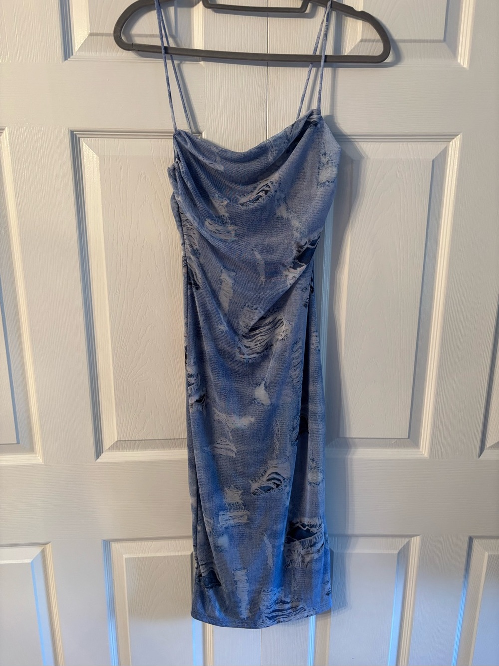 Fashion Nova Blue Tie-Dye Cowl Midi Slip Dress